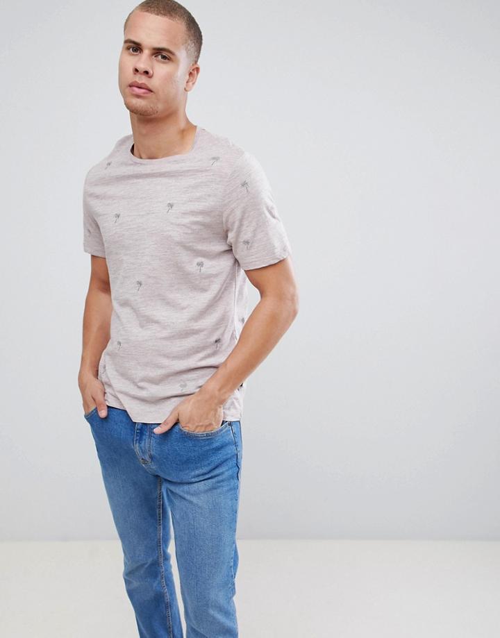 Burton Menswear T-shirt With Palm Print In Pink - Pink