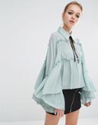 Sister Jane Tie Neck Ruffle Smock Top - Blue