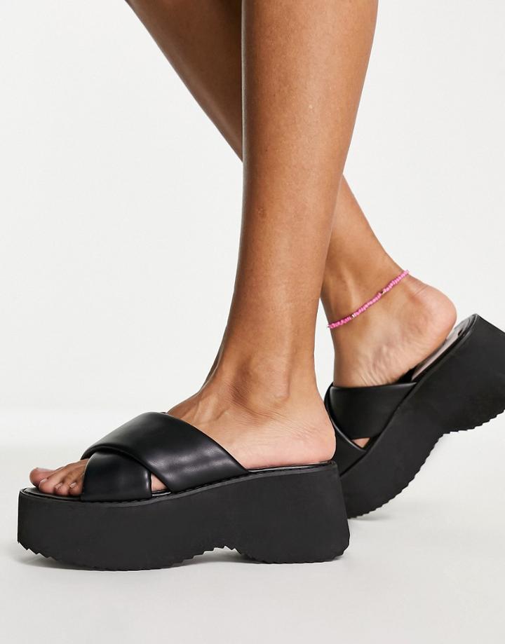 Asos Design Tornado Padded Cross Strap Flatforms In Black