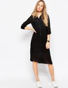 Asos Midi Shirt Dress In Self Stripe - Black