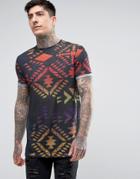 Asos Relaxed T-shirt With All Over Geo-tribal In Linen Look - Multi