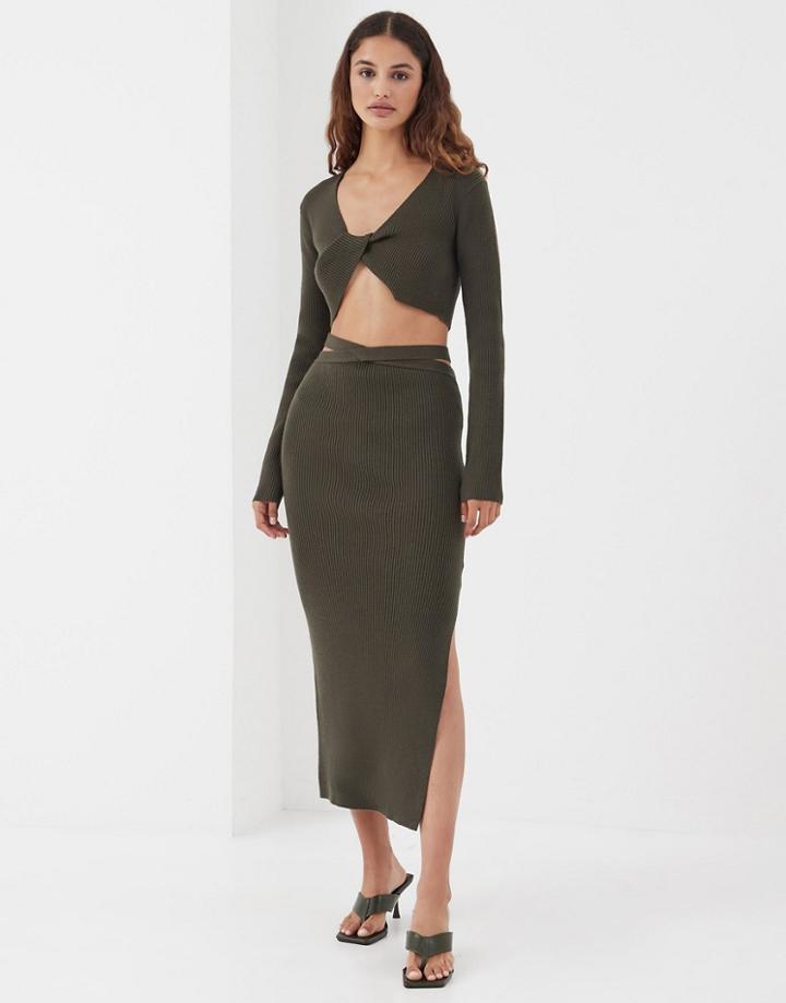 4th & Reckless Knitted Side Split Midi Skirt In Green