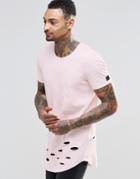 Black Kaviar Longline T-shirt With Distressing - Pink