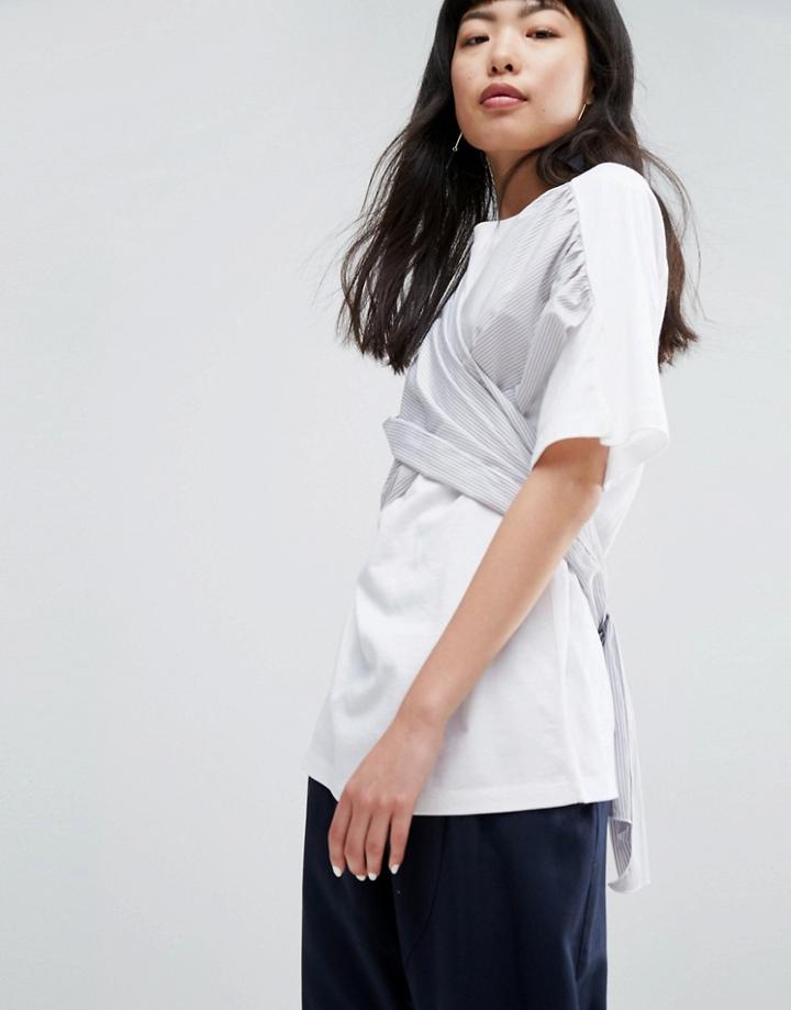 Asos White T-shirt With Woven Cross Front - White
