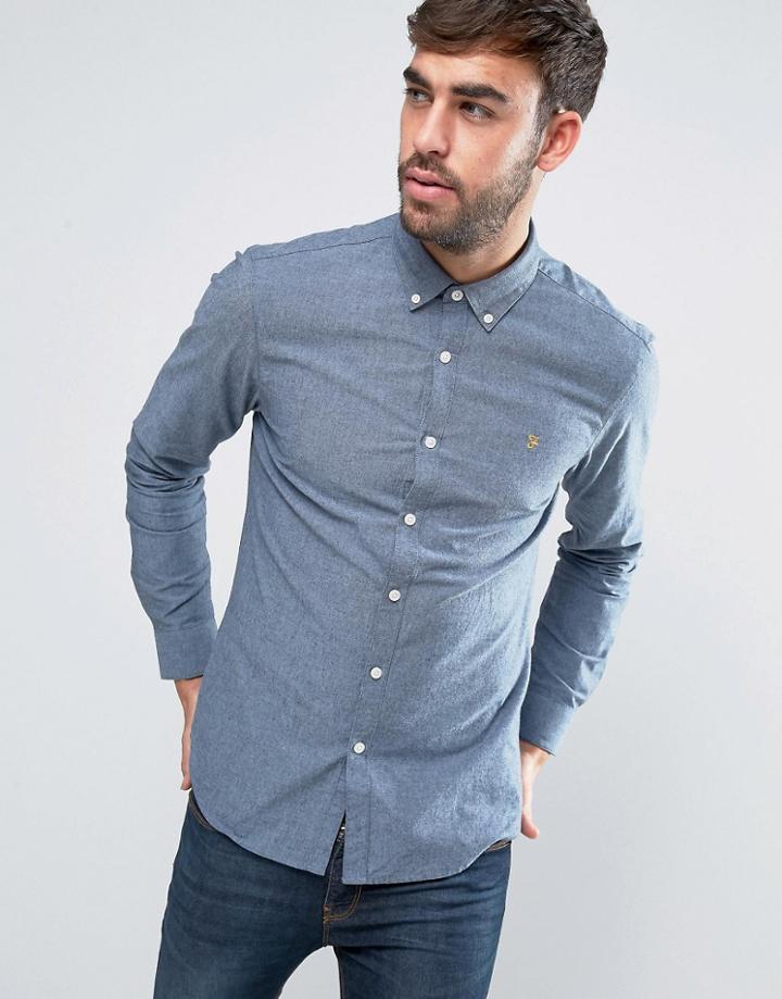 Farah Steen 2 Color Shirt Slim Fit Oxford In Navy - Navy