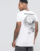 Asos Longline T-shirt With Sketchy Skull Back Print - White