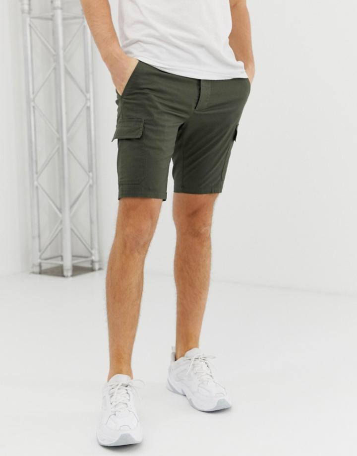 Asos Design Skinny Cargo Shorts In Khaki - Green