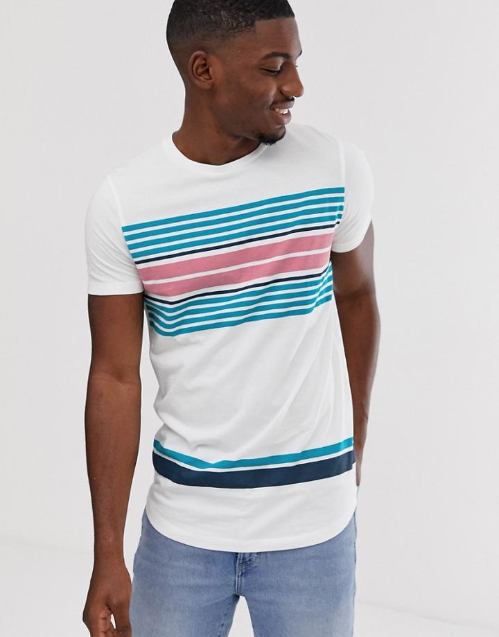 Asos Design T-shirt With Stripe Panels And Curve Hem-white