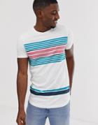 Asos Design T-shirt With Stripe Panels And Curve Hem-white