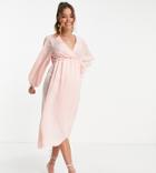 River Island Maternity Satin Wrap Midi Dress In Pink