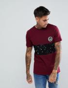 Hype Muscle T-shirt In Burgundy With Speckle Panel - Red