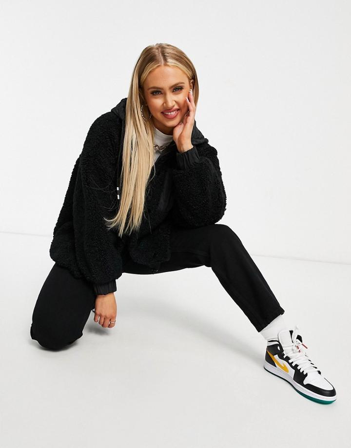 Qed London Oversized Fleece Jacket With Paneling In Black