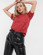 Warehouse Eyelet Hem Top In Red-gold