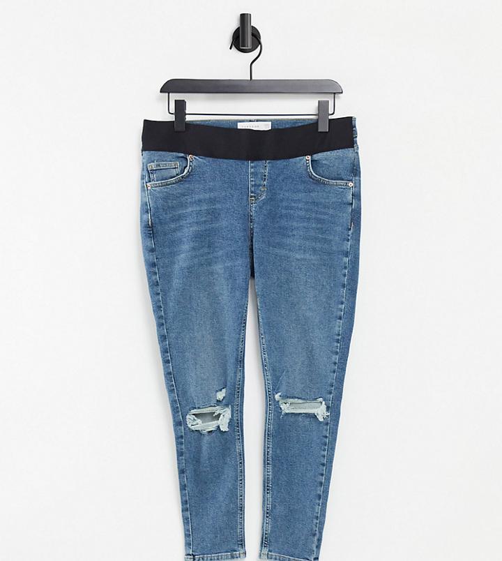 Topshop Maternity Jamie Underbump Ripped Knee Skinny Jeans In Blue Green-blues