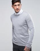Asos Merino Wool Crew Neck Sweater In Light Gray - Gray