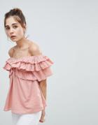 Asos Design Off Shoulder Top With Ruffle Detail - Blue
