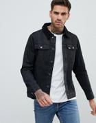 Ascend Denim Fleece Collar Denim Jacket - Black