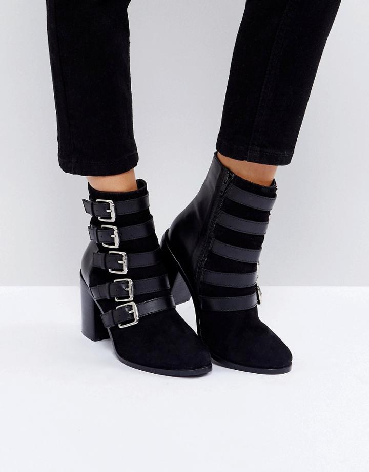 Asos Elect Leather Buckle Boots - Black