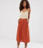 Asos Design Tall Button Front Midi Skirt - Red