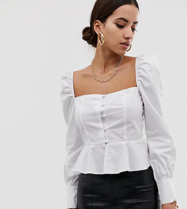 Missguided Square Neck Peplum Top In White - White