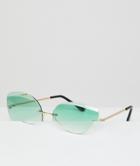 Aj Morgan Rimless Cat Eye Sunglasses In Green