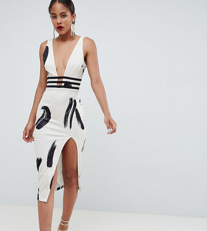 Asos Design Tall Smudge Print Plunge Bodycon Dress - Multi