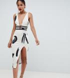 Asos Design Tall Smudge Print Plunge Bodycon Dress - Multi