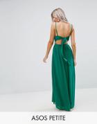 Asos Petite Deep Plunge Tie Back Cami Maxi Dress - Green