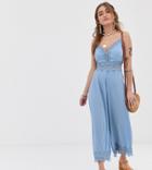 Sisters Of The Tribe Petite Cami Jumpsuit With Lace Insert-blue