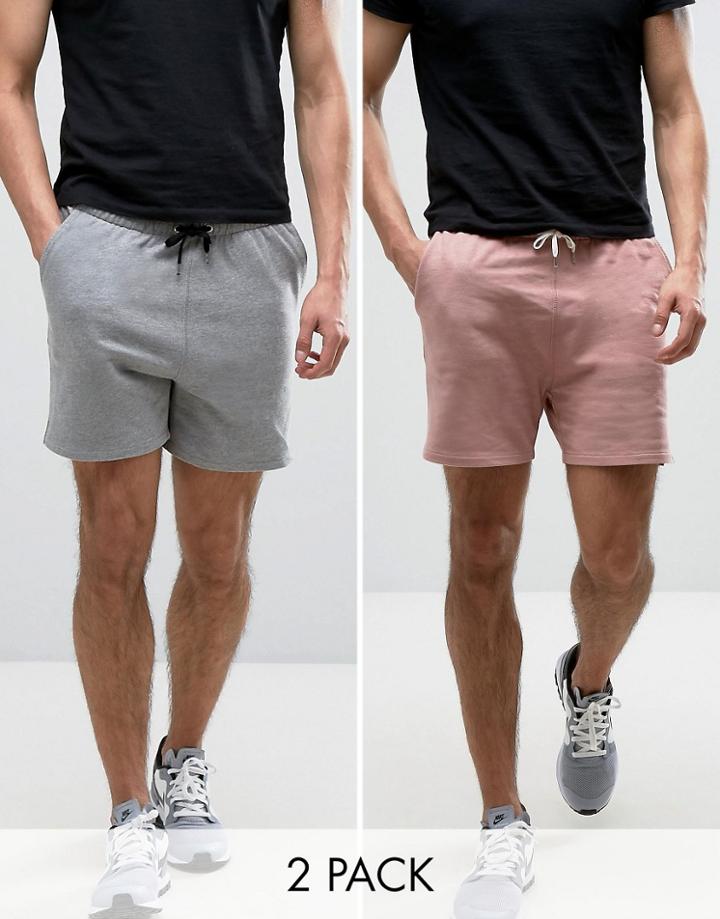 Asos Skinny Shorts 2 Pack Pink/gray Marl Save - Multi