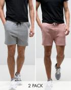 Asos Skinny Shorts 2 Pack Pink/gray Marl Save - Multi
