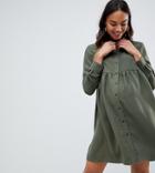 Asos Maternity Smock Shirt Mini Dress With Long Sleeves-green