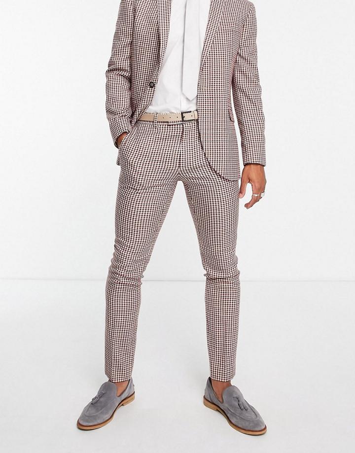 Topman Mini Check Skinny Pants In Brown-multi