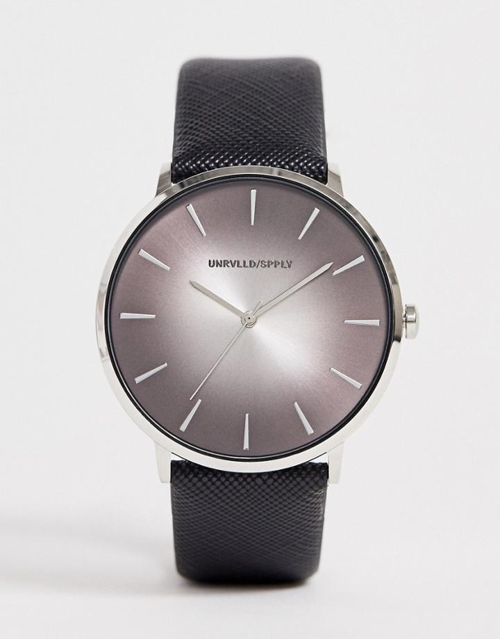 Asos Design Watch With Ombre Dial Detail In Black - Black