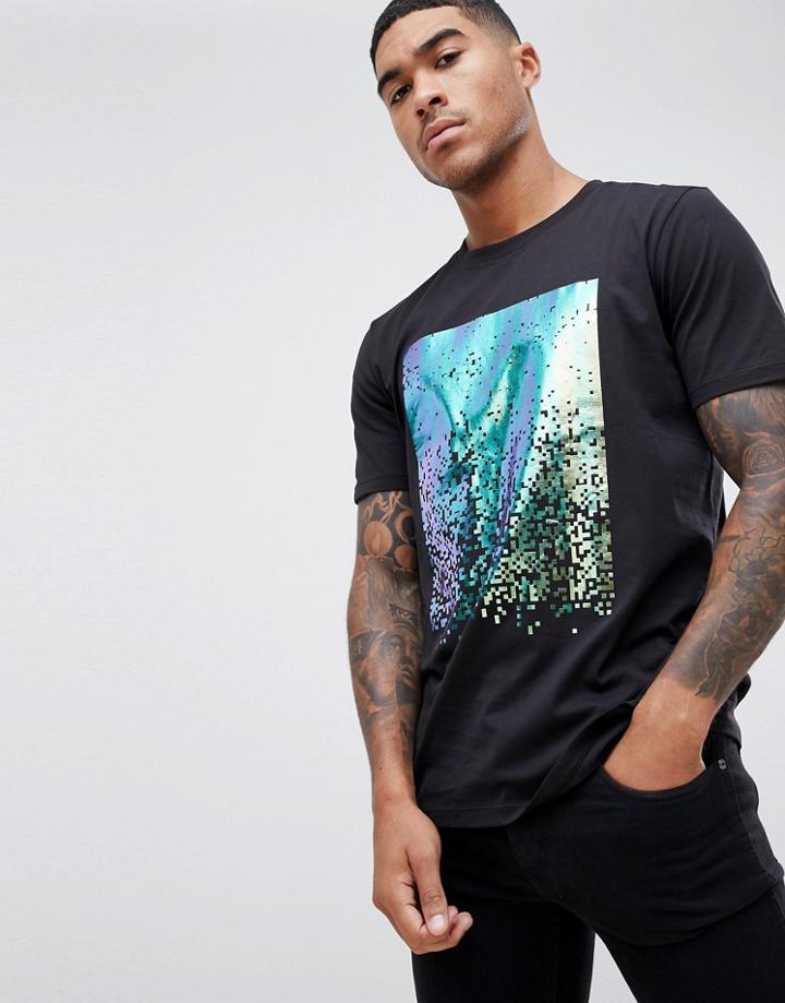 Hugo Dazzle Iridescent Logo T-shirt In Black - Black