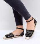 Truffle Collection Wide Fit Stud Trim Espadrille - Black