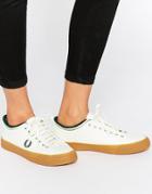 Fred Perry Kendrick Tipped Cuff Canvas White Sneakers With Gum Sole - Whiter