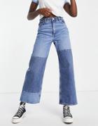 Monki Yoko Organic Cotton Cropped Wide Leg Patch Jeans In Blue