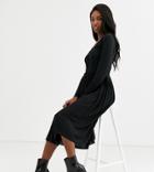 Asos Design Tall Long Sleeve Pleated Mini Dress-black