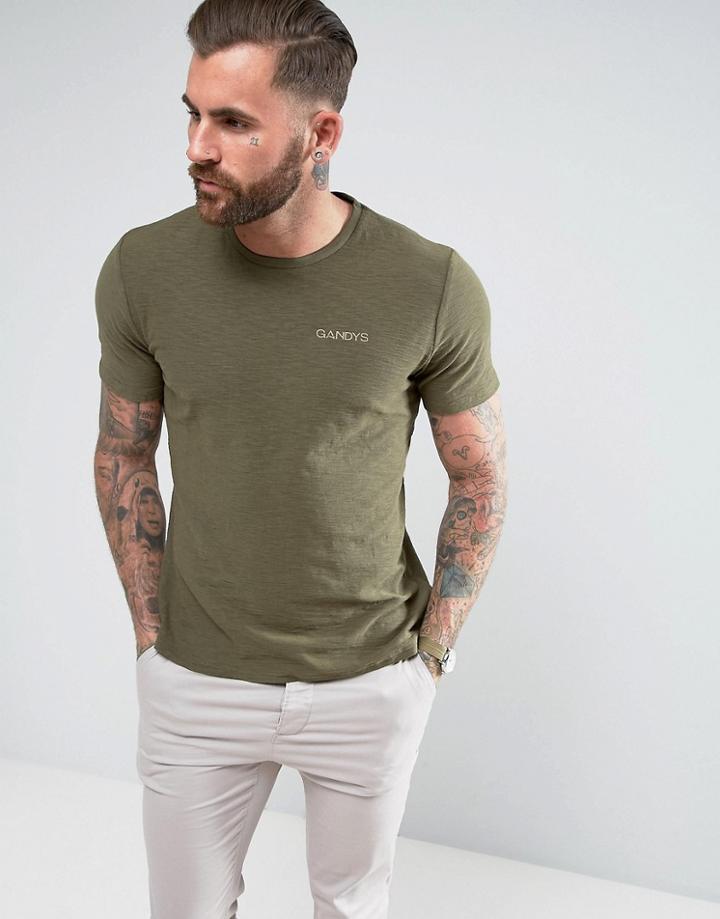 Gandys T-shirt With Small Logo In Khaki - Green