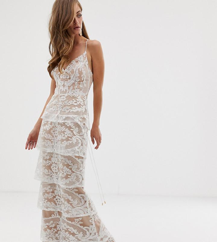 Bariano Tiered Contrast Lace Maxi Dress In White