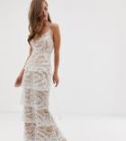 Bariano Tiered Contrast Lace Maxi Dress In White