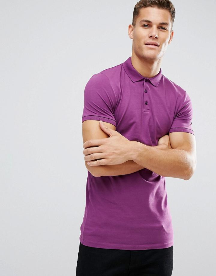 Asos Longline Muscle Polo In Jersey In Purple - Purple