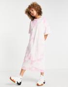Damson Madder Organic Cotton Maxi T-shirt Dress In Tie Dye-pink