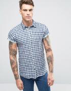 Scotch And Soda Checked Short Sleeve Shirt - Navy