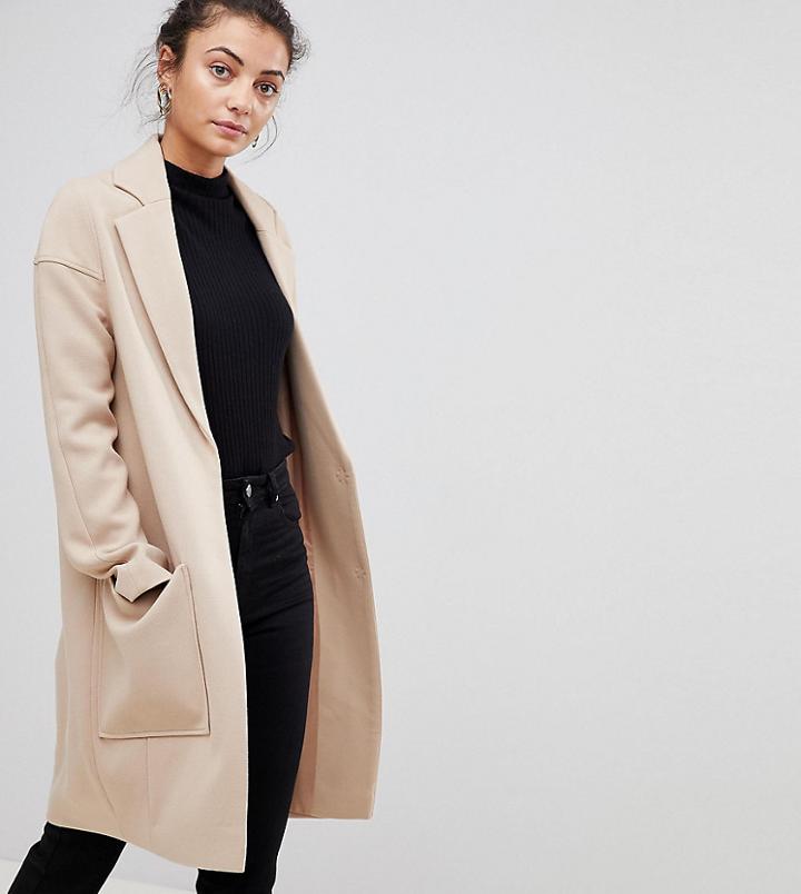 Asos Tall Crepe Pocket Detail Coat - Stone