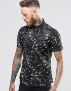 Asos Skinny Fit Shirt In Khaki With Paint Splat Print In Short Sleeve - Khaki
