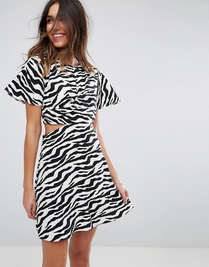 Asos Zebra Print Cut Out Mini Dress - Multi
