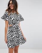 Asos Zebra Print Cut Out Mini Dress - Multi