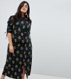 Asos Design Curve City Maxi Tea Dress With Split In Black Floral - Multi